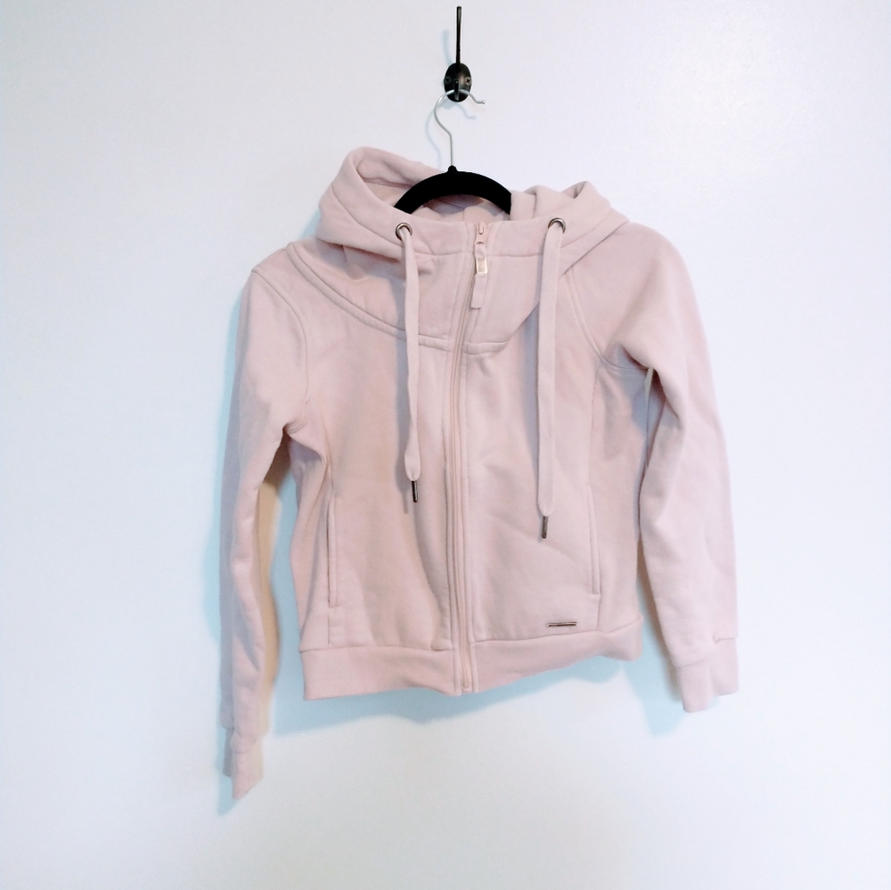 Modetta pale pink cropped hoodie with full zip up size xs.  Mild wash wear